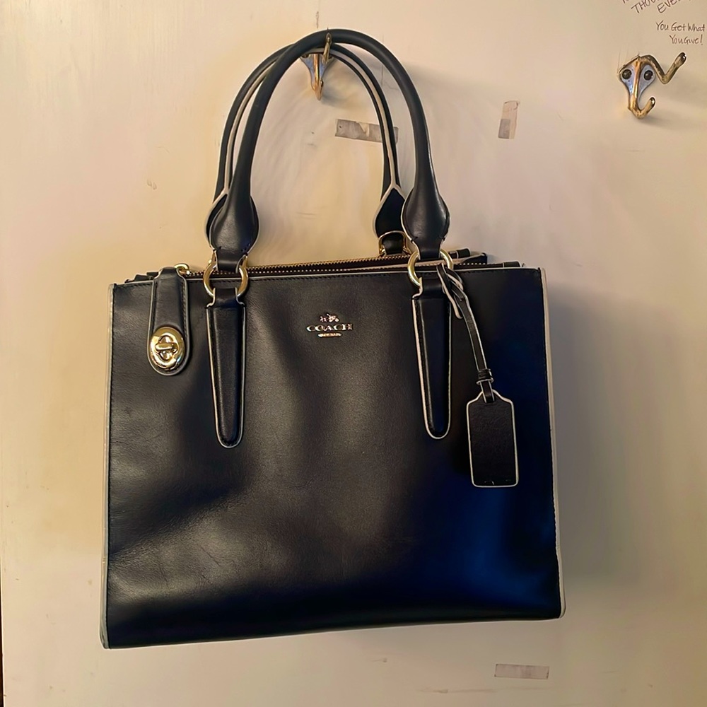 Coach handbag, navy blue cream trim